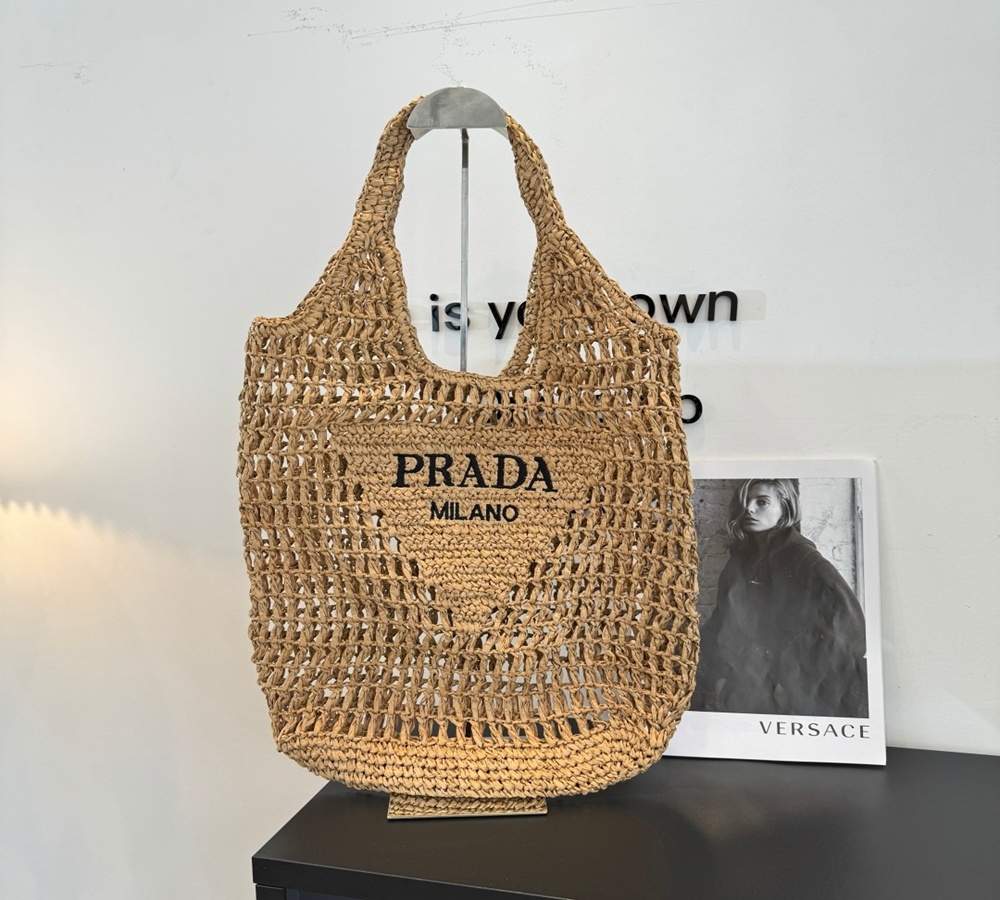 Prada Milano Open-Weave Straw Tote Bag